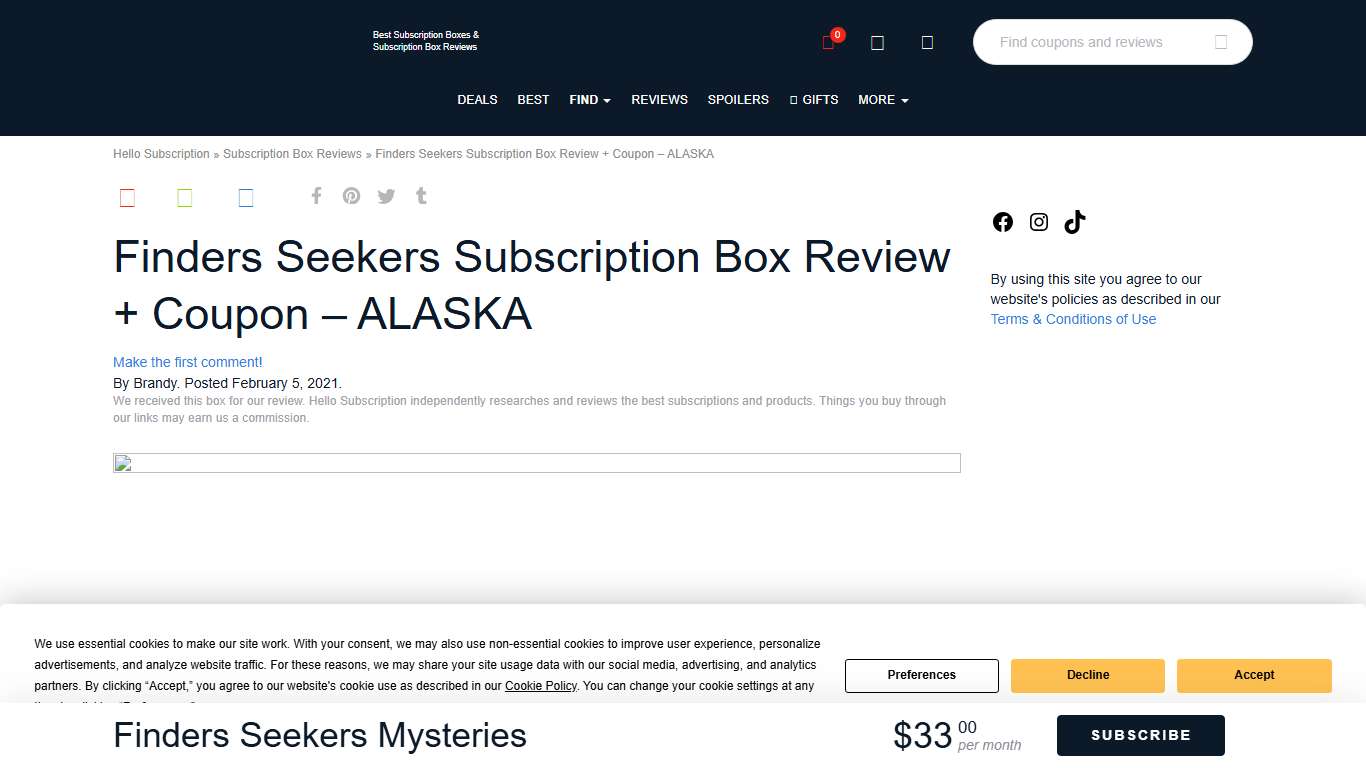 Finders Seekers Subscription Box Review + Coupon - ALASKA - Hello Subscription