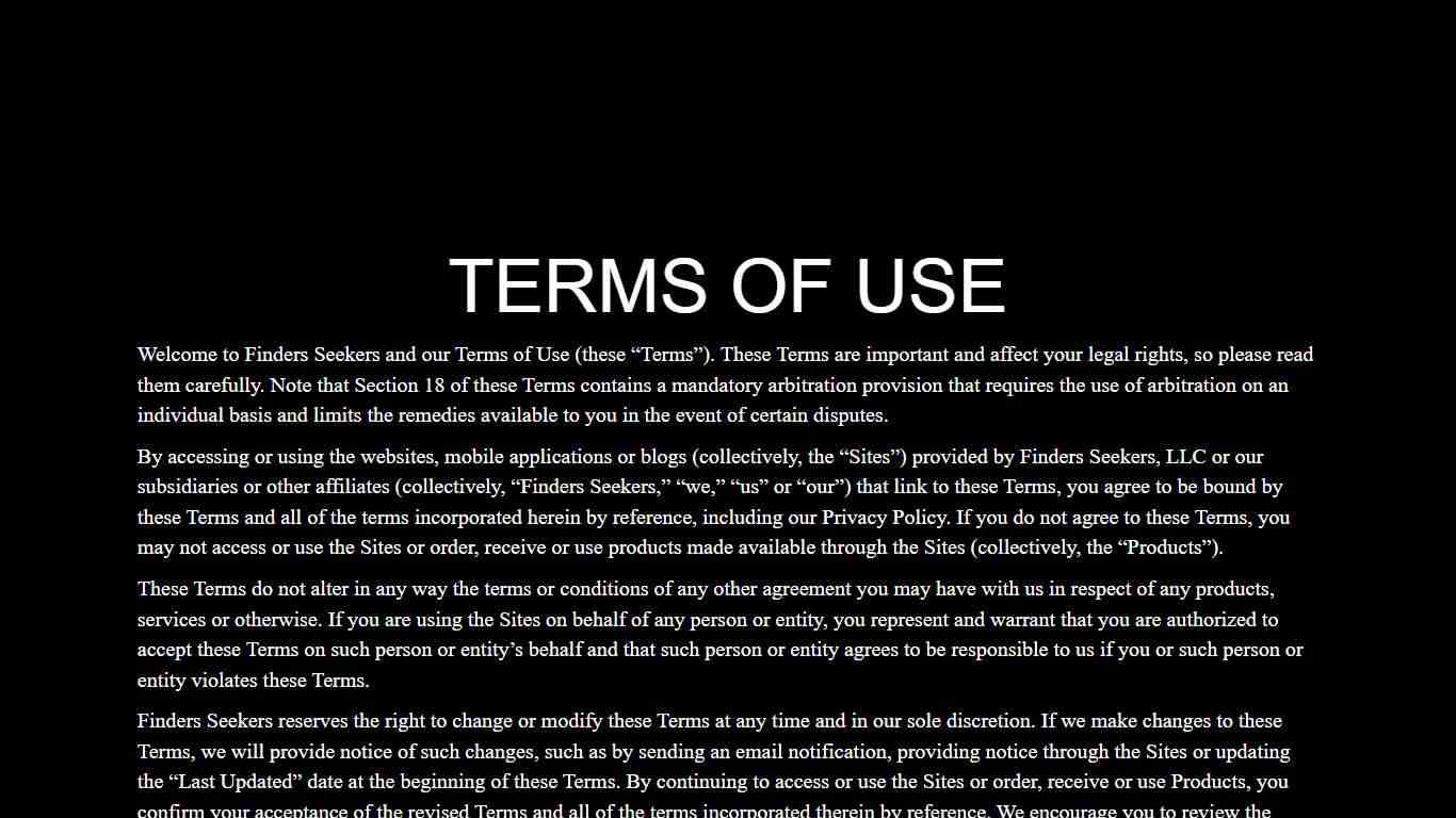 Finders Seekers — Terms of use